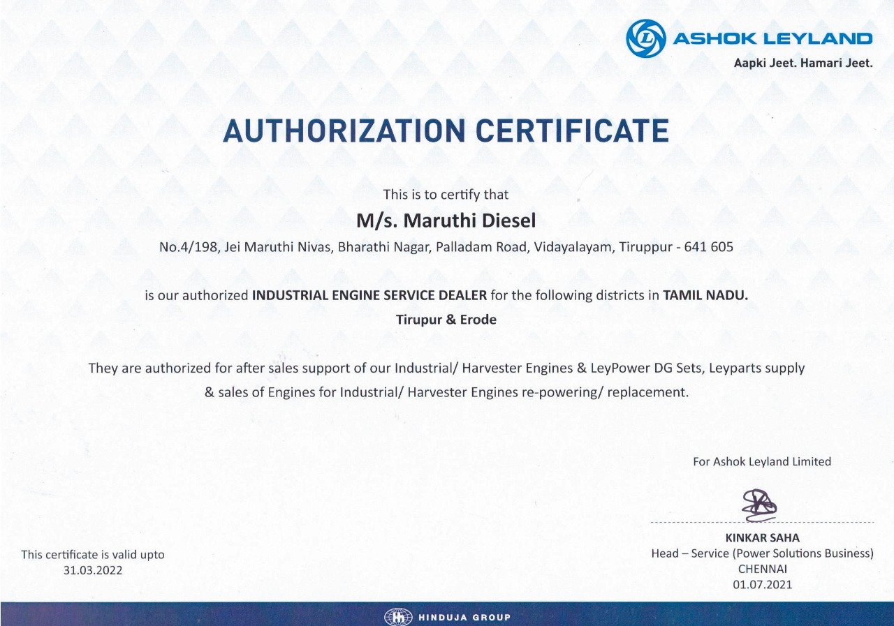 Ashok Leyland Authorized certificate